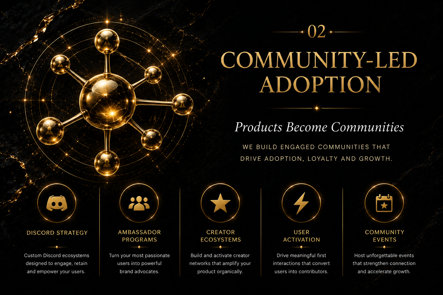 Community-Led Adoption — golden molecule poster
