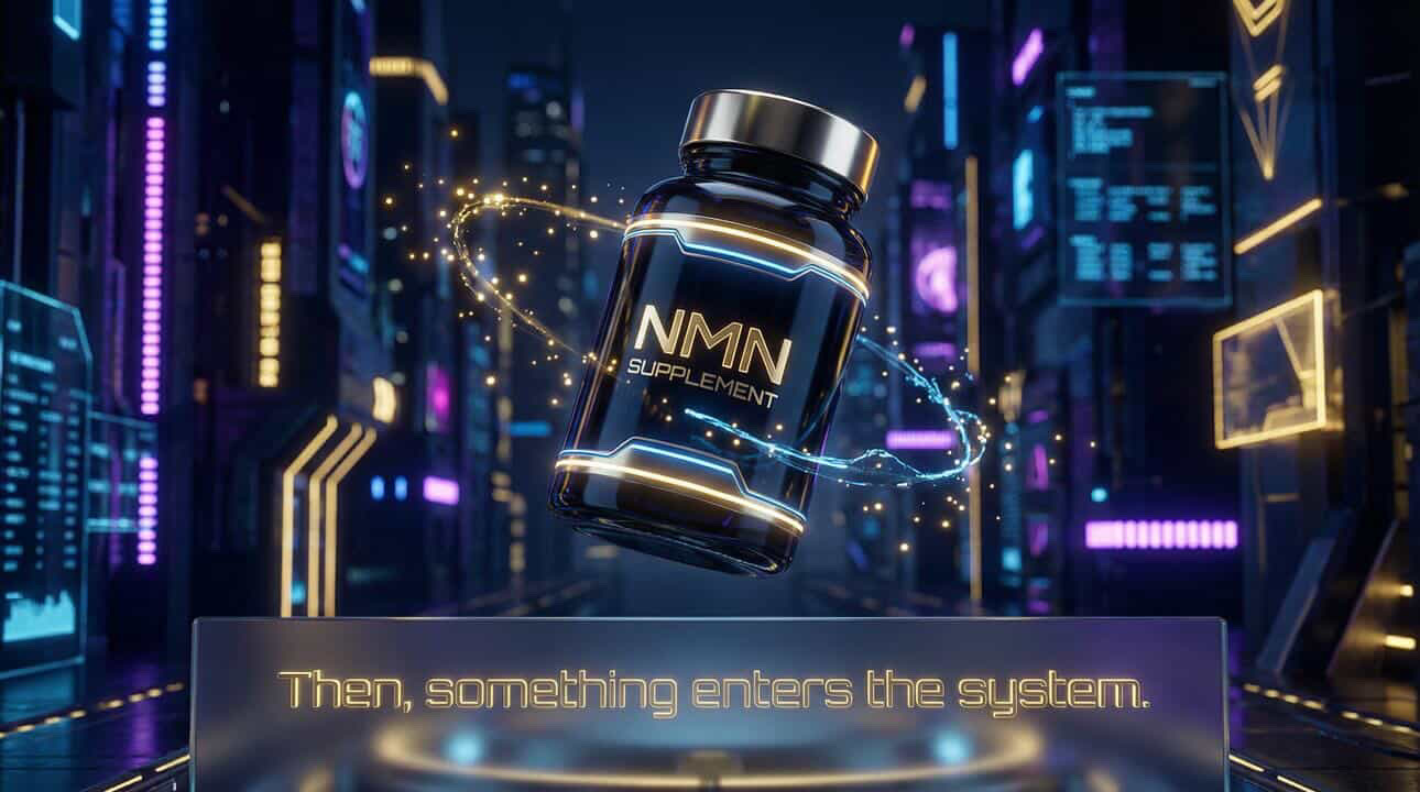 NMN Supplement — cinematic longevity product showcase