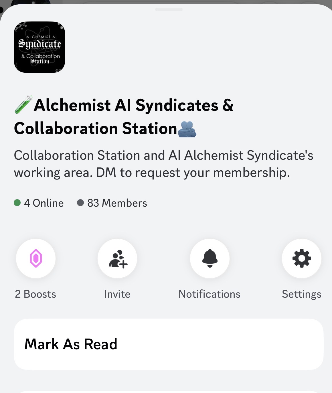 Alchemist AI Syndicates & Collaboration Station Discord — 83 members working area
