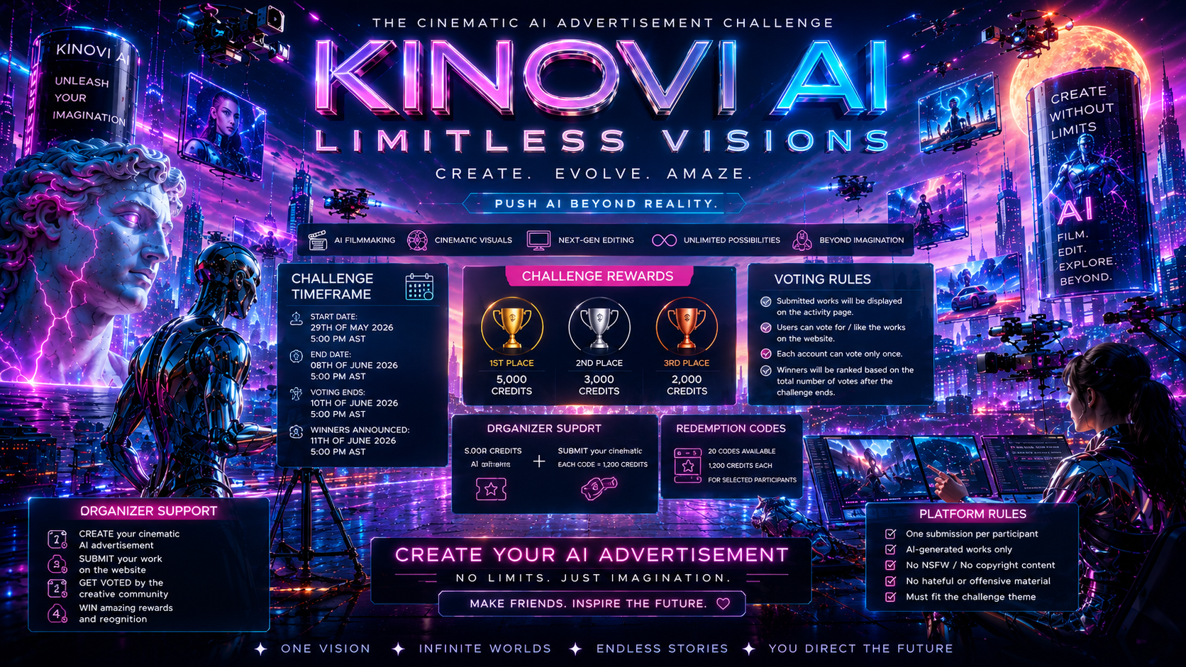 Kinovi AI Limitless Visions challenge timeframe campaign graphic