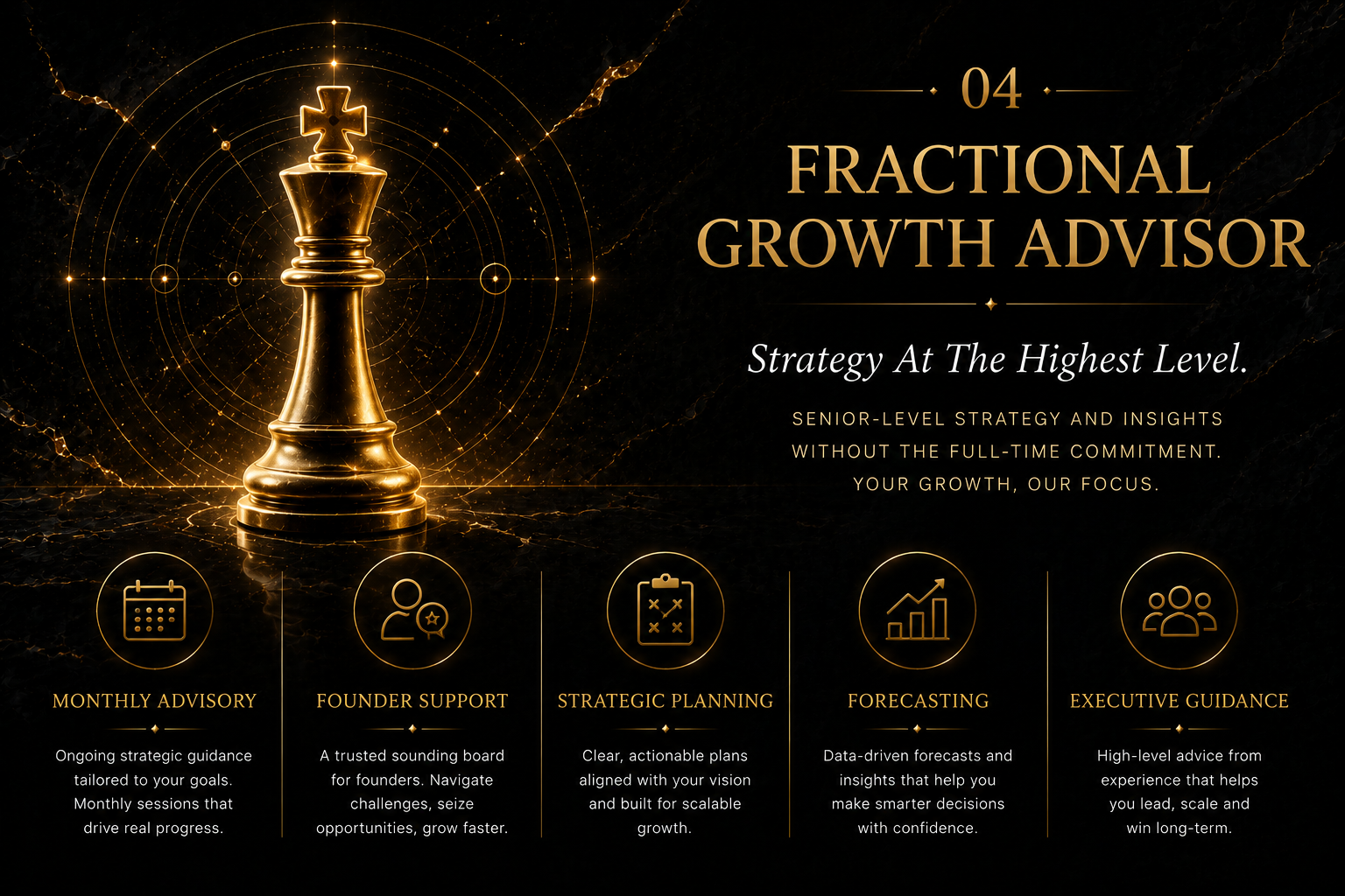 Fractional Growth Advisor — golden chess king poster