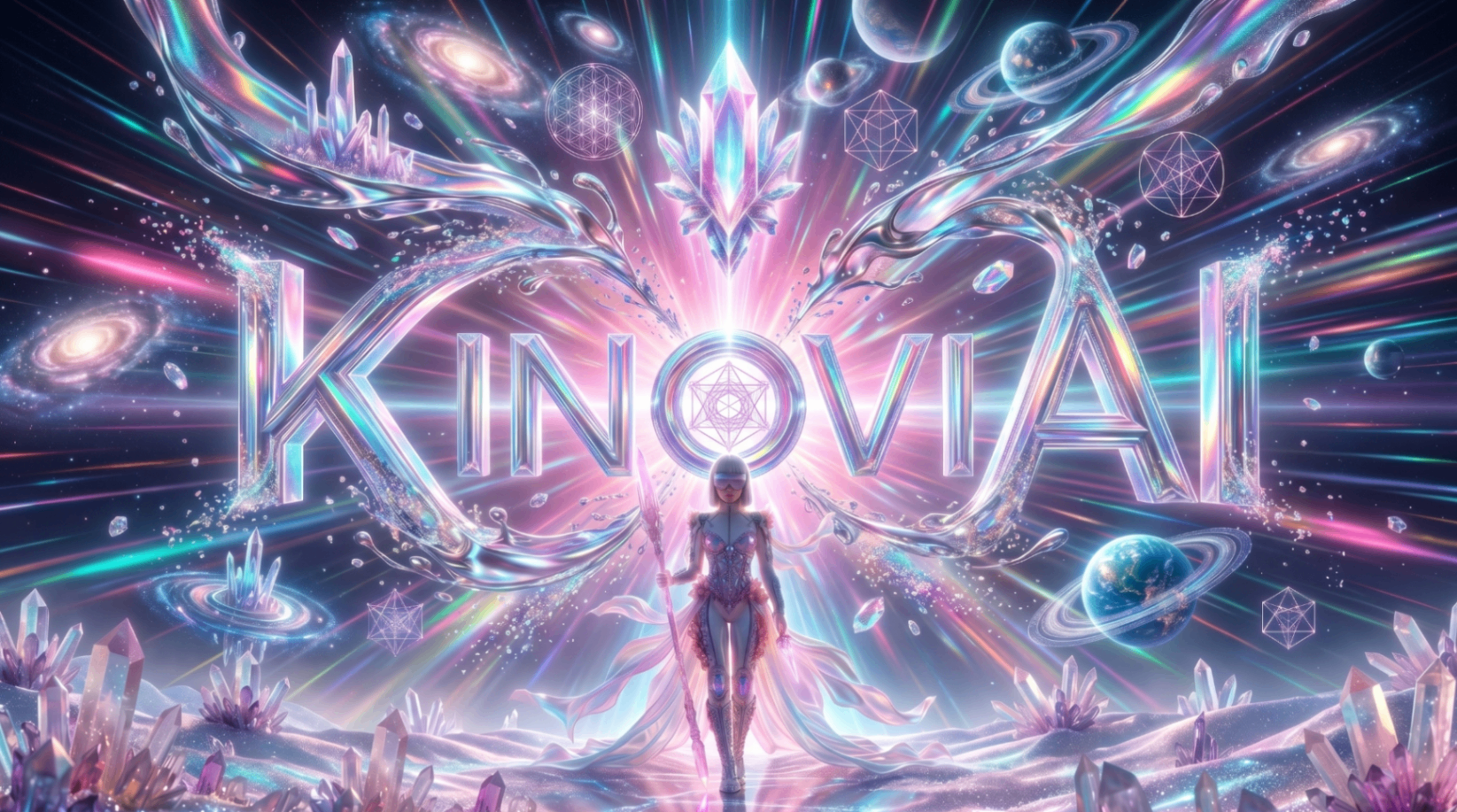 Kinovi AI cosmic crystal burst campaign visual