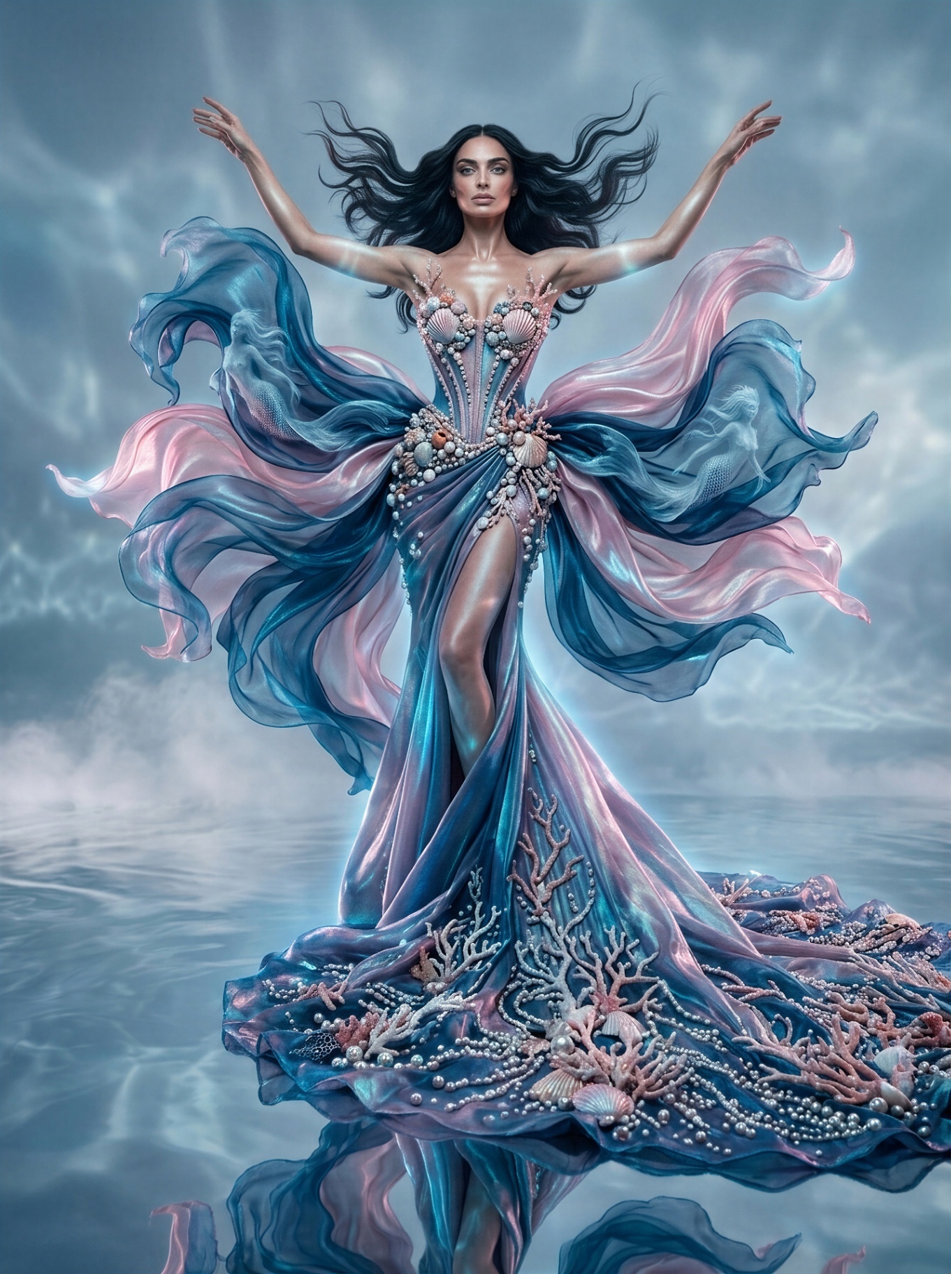 Caimera AI — ethereal ocean goddess in flowing silk